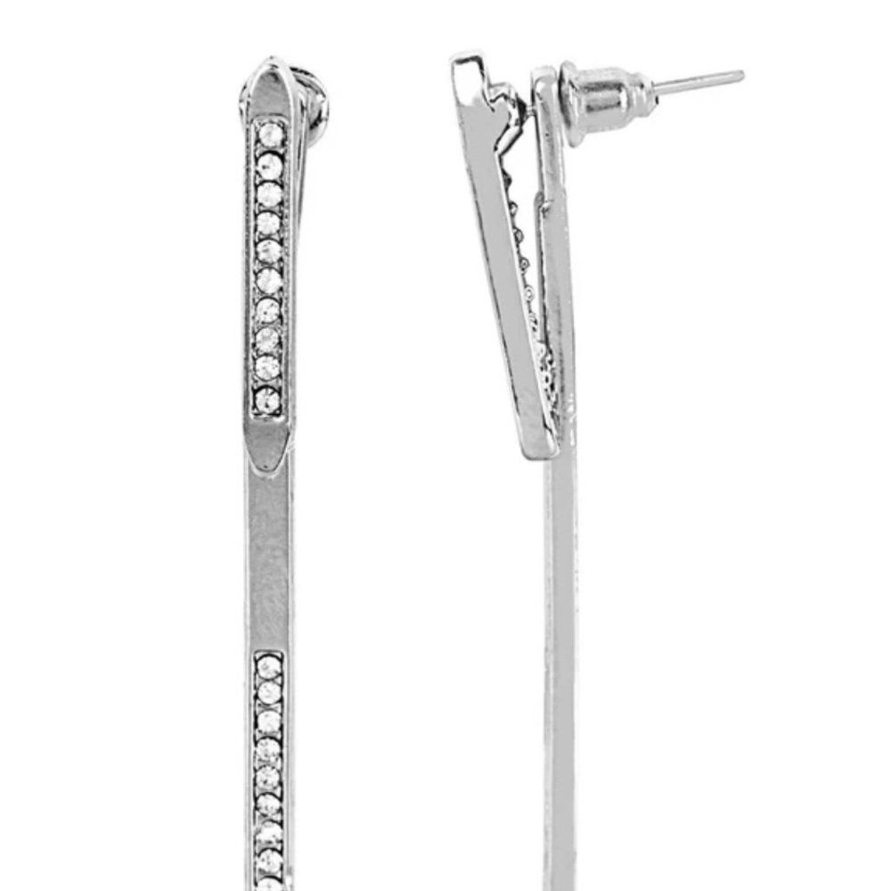Silver Linear Crystal Drop Earrings - Women Jewelry